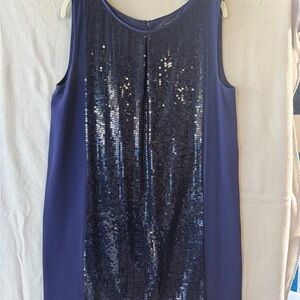 BCBGMaxAzria Navy Sequin Front Shift Dress
